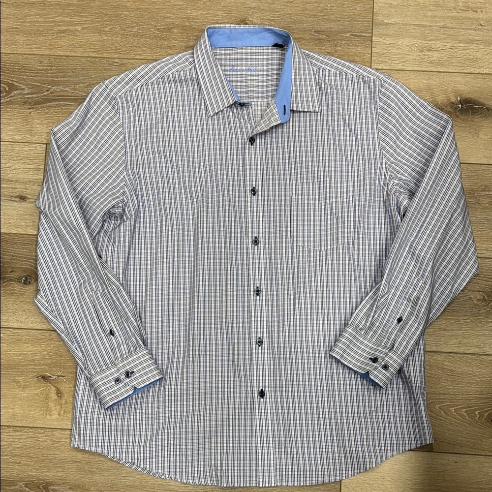 Men's Blue and White Checkered Shirt